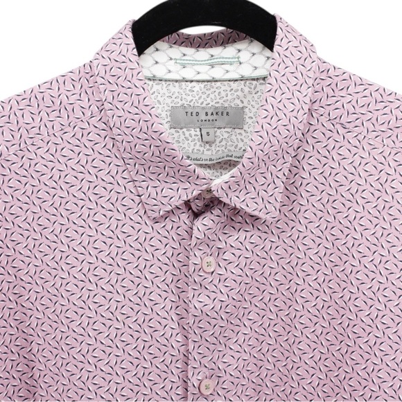 Ted Baker Purple Leaf Print Casual Button Down Shirt Country Club Summer Size S - Picture 3 of 9